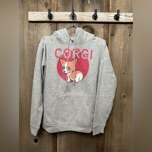 Delta Fleece Graphic Corgi Dog Sweatshirt Hoodie in Heathered Gray Size Medium